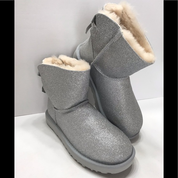 NEW UGG Mini Bailey Bow Silver Sparkle Women Boot - Picture 8 of 8
